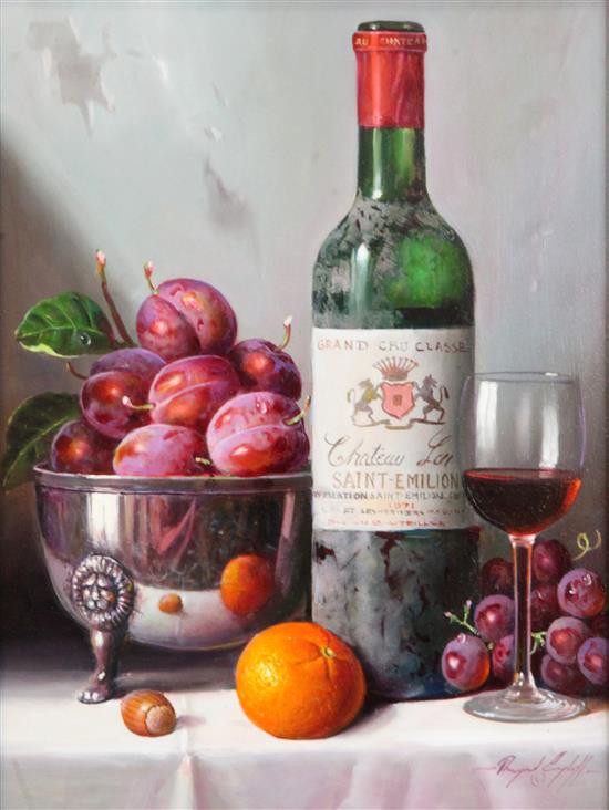 Raymond Campbell (20th C.) St Emilion with silver bowl and fruits 15.5 x 11.5in.